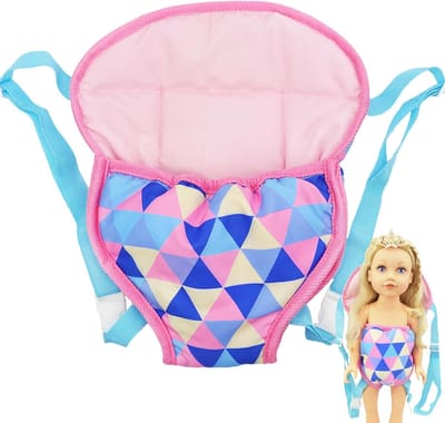 Zacht Katoen Draagzak voor Poppen - Voor en Achter Dragen - Verstelbare Bandjes - Opbergtas Rugzak - 18 Inch Poppen - Gekleurde Driehoek