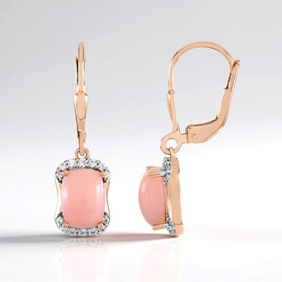 Cavill - Zilveren Oorbellen met Roségoud Verguld - 2,88 ct Roze Opalen uit Peru - 0,25 ct Zirkonia Rondgeslepen - Elegante Dames Oorbellen 27mm