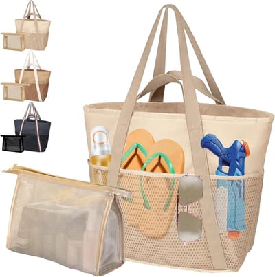 Grote Strandtas voor het Gezin, XL Sporttas met Mini Badtas, Ideaal voor Vakantie en Dagelijks Gebruik