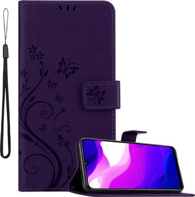 Cadorabo Hoesje geschikt voor Xiaomi Mi 10 LITE in BLOEMEN DONKER PAARS - Beschermhoes in bloemmotief met magnetische sluiting, standfunctie en kaartsleuven Book Case Cover Etui