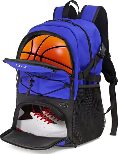CarryQuest® - Basketbal Rugzak Grote sporttas met aparte balhouder Schoenenvak- en Schoenenvak, Waterbestendig | - Blauw