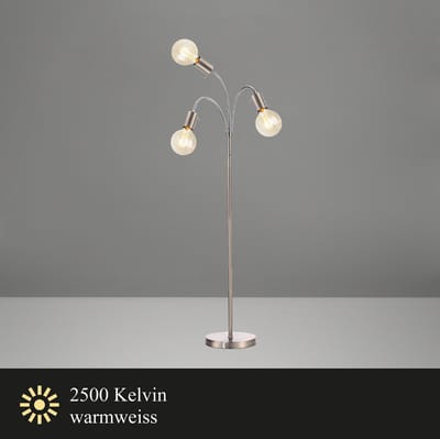 Trango 3-vlam 1531SD vloerlamp *EARTH* incl. 3x 4W 3-traps dimbare E27 LED lamp 2500K goud-warm wit in RVS optiek ca. H1550mm 3 lamparmen draaibaar Vloerlamp, bureaulamp