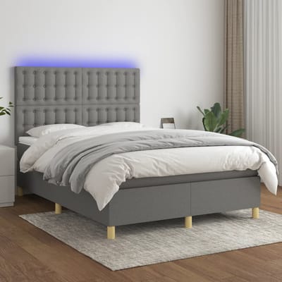 vidaXL - Boxspring - met - matras - en - LED - stof - donkergrijs - 140x190 - cm