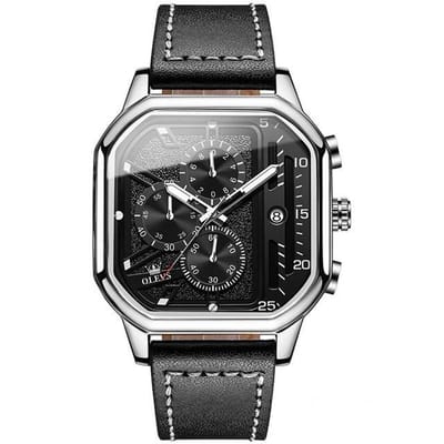 Olevs - Heren Horloge - Lederen Band - Polshorloge - Heren - Cadeau - Horloge - Geschenkdoos - Mannen - Zilver & Zwart- Polsband Zwart