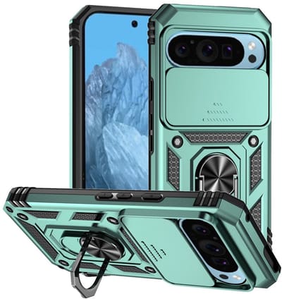 Coverup Hoesje - Geschikt voor Google Pixel 10 / 10 Pro / 9 / 9 Pro Hoesje - Coverup Armor Ring Kickstand Back Cover met Camera Shield - Groen