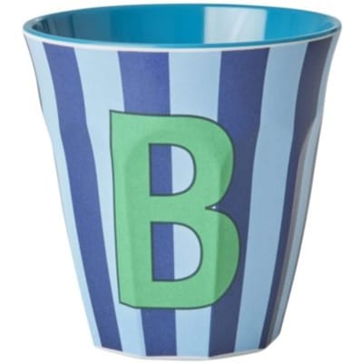 Rice melamine beker medium gestreept letter b, blauw