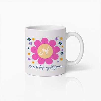 Juf Bedankt Mok 330ml – Dankjewel Dat Je Mij Liet Groeien – Schattige Bloemenbeker Cadeau voor Juf, Leraar of Mentor
