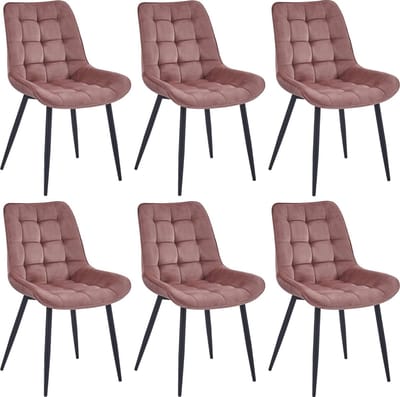 Colenis® - Quadra Eetkamerstoel - Set Van 6 - Roze - Fluweel - Industrieel