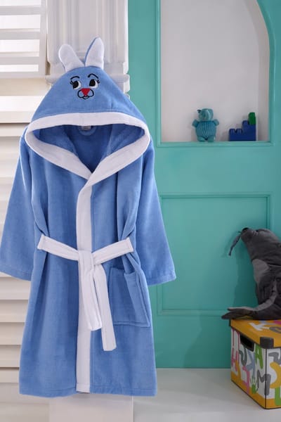 Kinderbadjas - Katoenen - Blauw en Wit - 5/6 Jaar