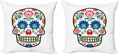 ABAKUHAUS Suikerschedel Kussensloopset (2 stuks), Poolse volkskunstdecoratie met ritssluiting, 50 cm, veelkleurig