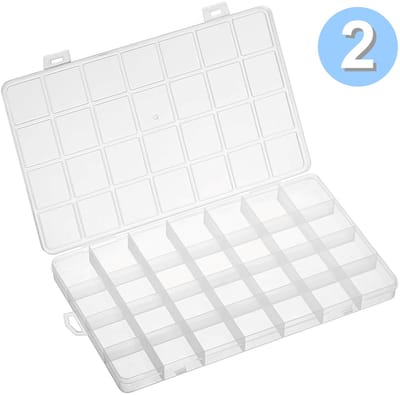 Fako Bijoux - 2x Opbergdoos XLarge - 28 Vakjes - Kralendoos - Opbergbox - Sorteerdoos Rocailles - Verdeeldoos - Kralen Box - 22.3x13.2x1.8cm - 2 Stuks