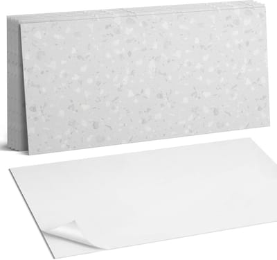 Coloray Plaktegels - Abstract terrazzopatroon Wandtegel Zelfklevend - 60 cm x 30 cm - Grijs Plaktegels - 6 stuks - Rechthoek PVC Tegels - Plaktegels Keuken - Zelfklevende Vloertegels Badkamer - Vinyltegels Vloer Zelfklevend - Zelfklevende Wandtegels