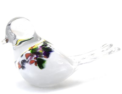 Loranto - Witte Vogel/Kleur - Glazen Vogeltjes Decoratie - Glazen Beeldjes