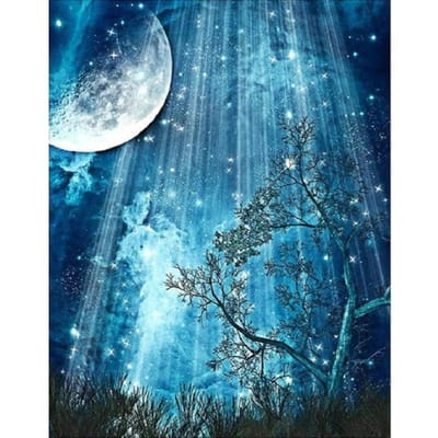 Diy Diamond Painting Cross Stitch Zee Landschap Boom Ronde Diamant Borduurpatronen Steentjes 20X30CM blue