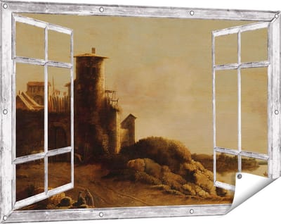 Gards Tuinposter Doorkijk Landschap - Claude de Jongh - 120x80 cm - Tuindoek - Tuindecoratie - Wanddecoratie buiten - Tuinschilderij