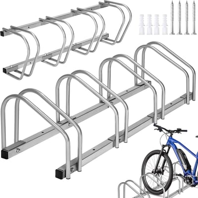 tectake® Fietsenrek voor 4 fietsen - Fietsenstandaard - Stabiele Fietsenstalling van Staal - Bevestiging aan Vloer en Muur Mogelijk - Aan Beide Kanten Bereikbaar - Fietshouder Bandbreedte 35-60mm