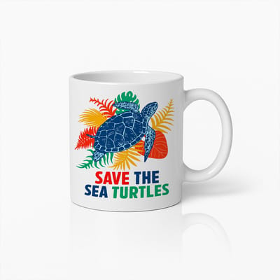 Save the Sea Turtles Mok – Wit 330 ml – Milieuvriendelijke Oceaanbescherming Koffiemok
