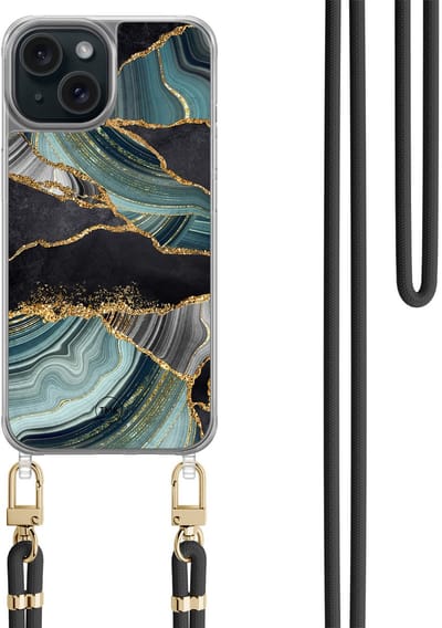 Casevibes - Telefoonhoesje met koord - Geschikt voor Apple iPhone 15 - Marble jade stone - Multi - Marmer