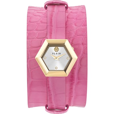 Philipp Plein La Jungle De Plein PW6FA0125 Horloge - Leer - Roze - Ø 28 mm