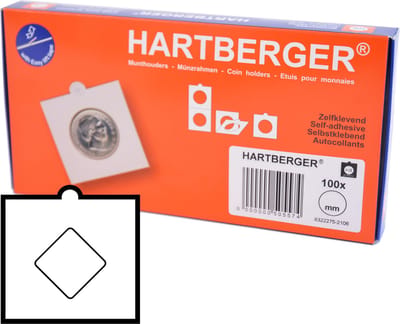 Hartberger Munthouders zelfklevend VIERKANT 24 mm (100 stuks) - Made in Holland - 100x - helder wit karton - munten - medaille - coins - verzamelen