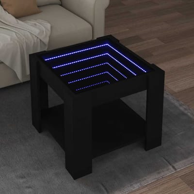 vidaXL - Salontafel - met - LED - 53x53x45 - cm - bewerkt - hout - zwart
