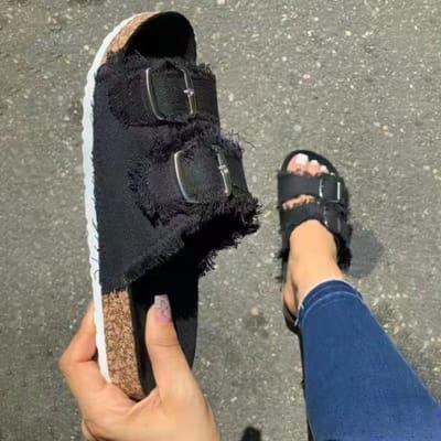 Nieuwe Schoenen Vrouwen Comfortabele Sandalen Dames Slip-on Sleehak Sandalen Sport Strandwandeling Schoenen Zomer Mode Denim Casual Sandalias 38 zwart