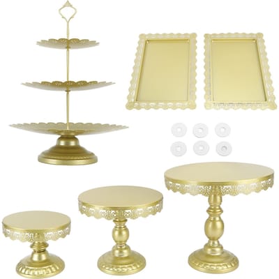 6 STUKS Goud Taartstandaard Set IJzer Exquise Retro Bruiloft Getrapte Taartstandaard met Schalen voor Cupcakes L beige