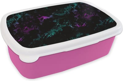 Broodtrommel Roze - Lunchbox - Brooddoos - Ruimte - Marmer - Patroon - Sterrenhemel - 18x12x6 cm - Kinderen - Meisje
