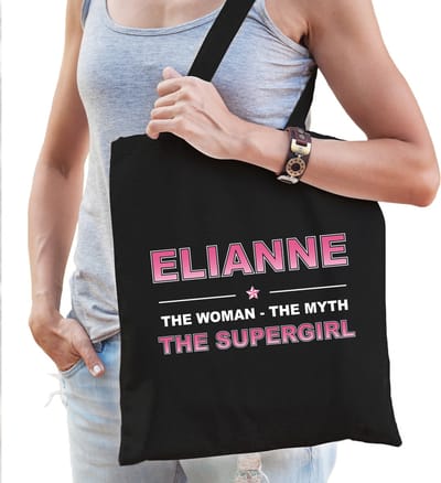 Naam cadeau Tasje voor Elianne - The woman, The myth the supergirl - katoenen - zwart - verjaardag - moederdag - collega - vriendin