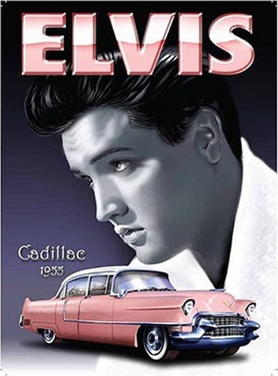 Grote muurplaat Elvis Cadillac 30x40cm