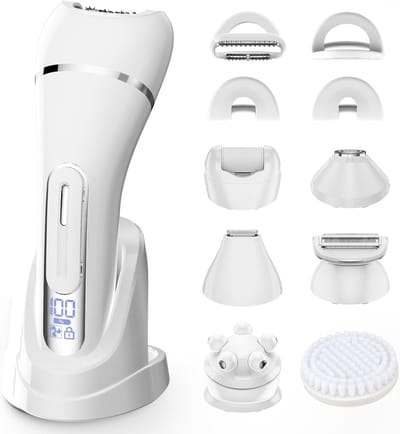 2026 Nieuw 7 in 1 Ladyshaves voor vrouwen - Elektrisch Scheerapparaat - Trimmer voor Vrouwen & Dames - Waterdichte - Zachte Trimmer Voor Lichaam En Gevoelige Zones - Voor Gezicht/Oksels/Benen/Bikinilijn - Wit
