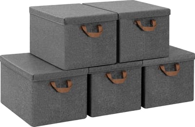 BukkitBow - Opbergdoos met Handvaten - Stoffen Opbergdoos - Stapelbaar en Stevig - 20L (5 Stuks)