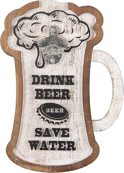 Clayre & Eef Flesopener 26x36 cm Wit Bruin Hout Rechthoek Bieropener