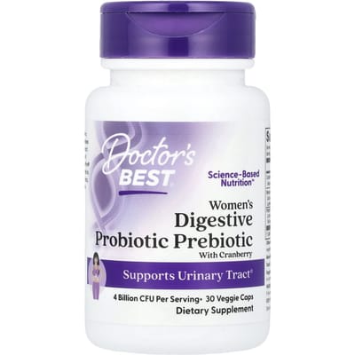 Doctor's Best, probiotique digestif prébiotique pour femmes, contenant de la canneberge, 4 milliards d'UFC, 30 gélules végétales