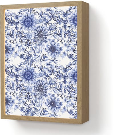 Wandlamp 30x40 cm - Oplaadbaar - Bloemen - Blauw - Patroon - Wit - Wandlampen binnen woonkamer - Slaapkamer lamp - Decoratieve nachtlamp - Vloerlamp draadloos