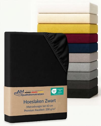 AM Qualitätsmatratzen Premium hoeslaken 70 x 180 cm boxspringbed (200gsm) in Zwart - Made in Germany - OEKO TEX gecertificeerd topper hoeslaken - Jersey hoeslaken - Fitted Sheets