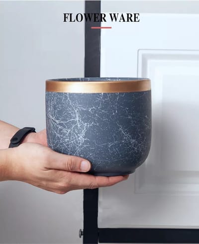 Bloempotten Binnen - Keramiek - Gouden Rand - Bloempot buiten - Afvoergat 24 cm - Blauw Donker – Groot