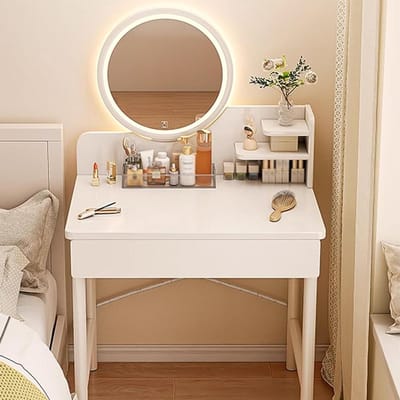 Kaptafel met Laden - Schoonheidstafel Meisjes - Make-up aanbrengen - Verstelbare LED-spiegel - 60x40x126cm - Wit