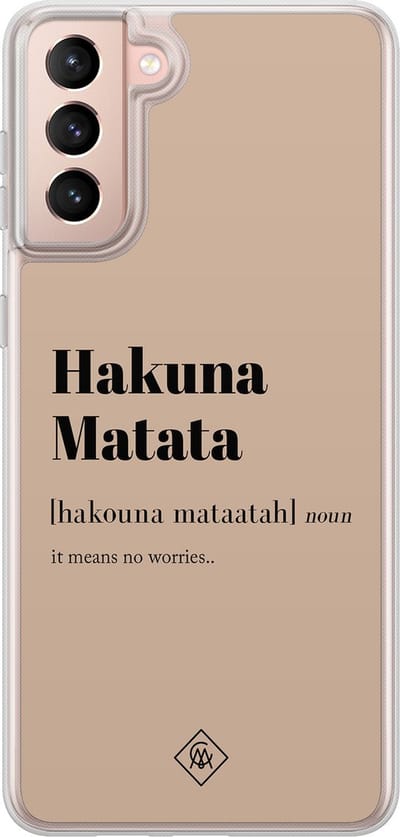 Casimoda® hoesje - Geschikt voor Samsung Galaxy S21 Plus - Hakuna Matata - 2-in-1 case - Schokbestendig - Tekst - Verhoogde randen - Bruin/beige, Transparant