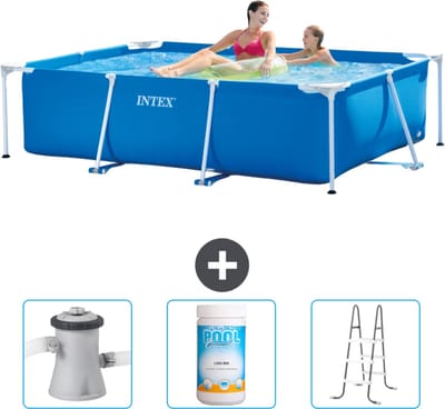 Intex Rechthoekig Frame Zwembad - 220 x 150 x 60 cm - Blauw - Inclusief Zwembadfilterpomp - Chloor - Ladder