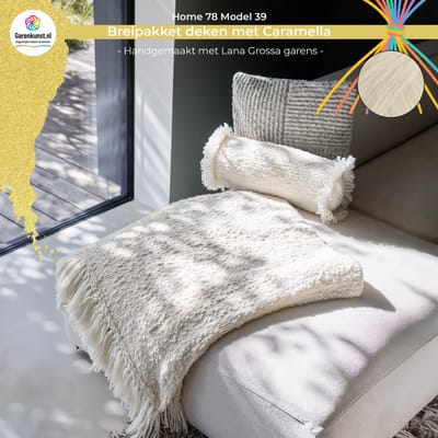 Breipakket deken Lana Grossa met Caramella garen model 39 uit Home 78- wit