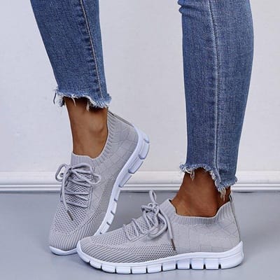 Women 'S Sneakers Breathable Casualautumn Socks Shoes Lace Up Ladiesshoes Female Students Vulcanizedrunning Shoes 41 grise