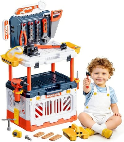 QORA® Werkbank Kinderen - Houten Werkbank - Werkbank Little Dutch - Veelkleurig - 54cm x 80cm x 33cm