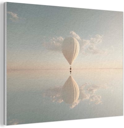 Akoestisch wandpaneel 40x30 cm - Vilt schilderij Luchtballon - Wolken - Water - Blauw - Akoestische panelen - Geluidsdempende wanddecoratie - Geluidsisolatie woonkamer - Muurdecoratie geluidspanelen