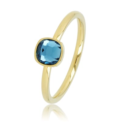 My Bendel - Ring Goudkleurig met Vierkante Blauwe Glassteen - Goudkleurige Ring met Vierkante Glassteen • Blauw - met Luxe Cadeauverpakking | Sieraden Voor Dames | Maat 16.00 Mm / Maat 50