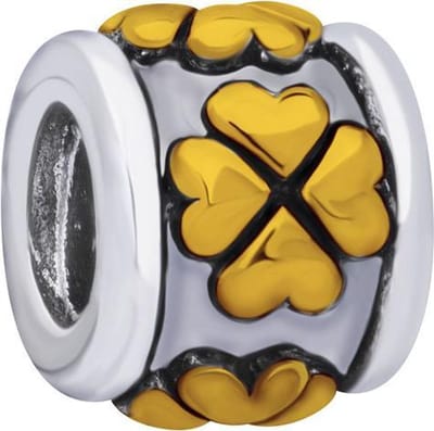 Quiges - 925 - Zilveren - Bedels -Sterling zilver - Beads - 14 Karaat Verguld Klaver Vier Kraal Charm - Geschikt – voor - alle bekende merken - Armband Z371