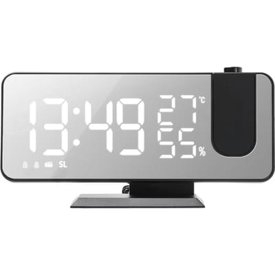 Digitale projectiewekker met spiegelend oppervlak 4-in-1 180 graden projectorklok voor binnen White Fonts zwart