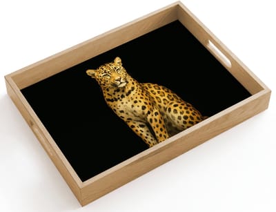 Dienblad hout 40x30 cm - Schootdienblad - Panter - Realistisch - Bruin - Borrelplank rechthoek - Plateau dienbladen