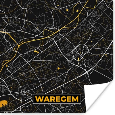 Poster Waregem - Stadskaart - Kaart - Plattegrond - Goud - 100x100 cm XXL