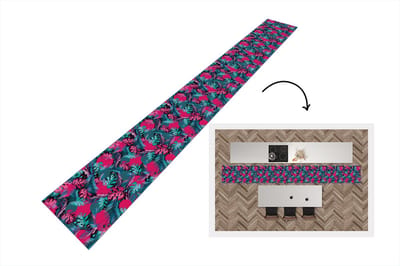 Keukenloper - Keukenmat - Bladeren - Hawaii - Design - Roze - Blauw - 400x50 cm - Keuken vloerkleed